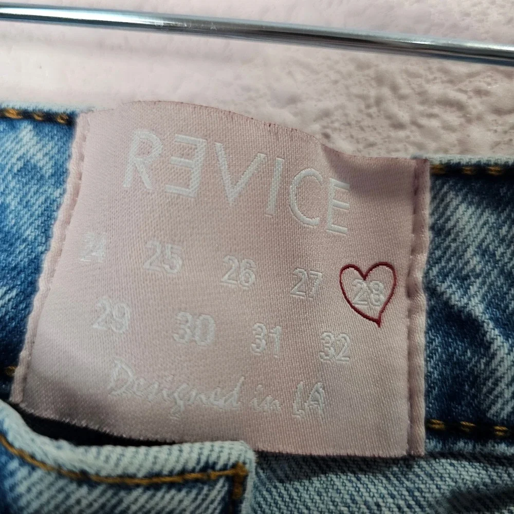 Revice Denim High Waisted Straight Leg Jeans Light Wash Distressed Size 27 *FLAW